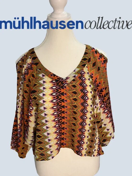 Elan Boho Aztec Print Blouse One Size Flowy Festival Top - Picture 2 of 4